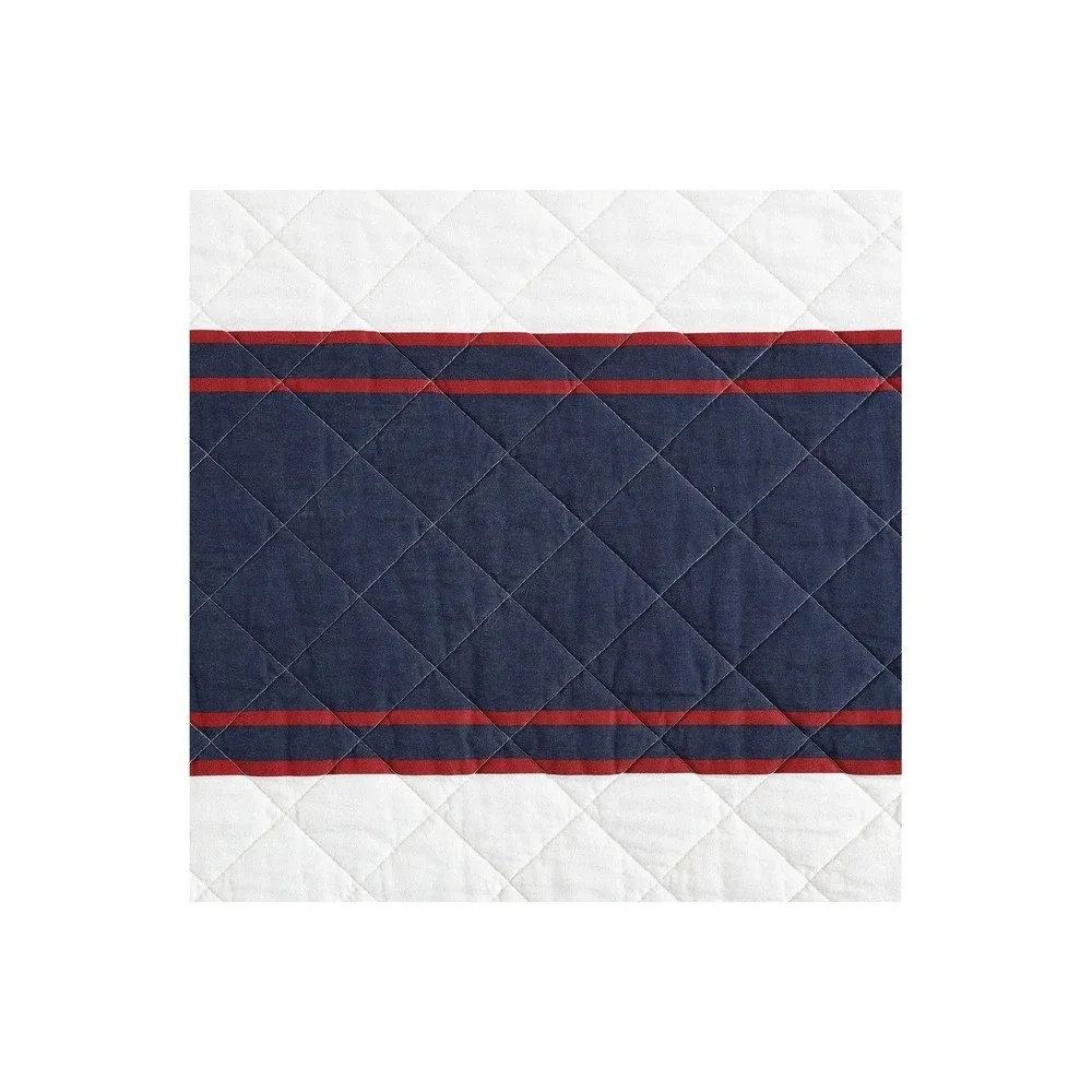 Nautica Twin Quilt Set Marina Stripe Navy Blue White Red Reversible Cotton 2 Pc